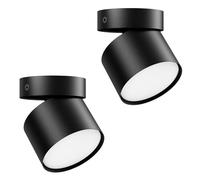 Klighten 2 Pezzi Faretti da Soffitto Orientabili, Attacco GX53, Faretto da Cilindro in Alluminio, Rotondo Faretto Superficie Moderna, 81 x 79 mm, Lampadina non Inclusa, Nero