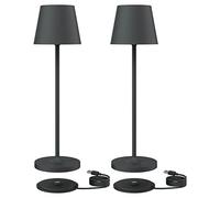 Klighten 2 Pezzi Lampada LED Dimmerabile da Tavolo, Ricaricabile Luce calda 3000K Lampada da Scrivania in Alluminio, H38cm, Antracite, IP54, con Base di Ricarica Contatt, per Interni/Esterni