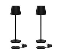 Klighten 2 Pezzi Lampada LED Dimmerabile da Tavolo, Ricaricabile Luce calda 3000K Lampada da Scrivania in Alluminio, H38cm, Nero, IP54, con Base di Ricarica Contatt, per Interni/Esterni