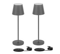 Klighten 2 Pezzi Lampada LED Dimmerabile da Tavolo, Ricaricabile Luce calda 3000K Lampada da Scrivania in Alluminio, H38cm, Grigio Scuro, IP54, con Base di Ricarica Contatt, per Interni/Esterni