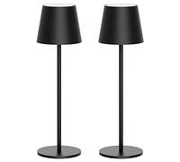 Klighten 2 Pezzi Lampada LED Dimmerabile da tavolo senza fili Interni/Esterni, Ricaricabile Lampada da Scrivania a batteria in Alluminio con USB-C, Luce calda 3000K, Impermeabile IP54, Nero