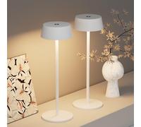 Klighten 2 Pezzi Led Lampada da Tavolo senza fili Dimmerabile, Touch Control Led Alluminio Ricaricabile Lampada da Scrivania Batteria, con Base di Ricarica Contatt, 3000K, Impermeabile IP54, Bianco