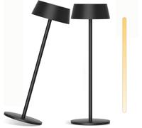 Klighten 2 Pezzi Led Lampada da Tavolo senza fili Dimmerabile, Touch Control Led Alluminio Ricaricabile Lampada da Scrivania Batteria, 3000K, IP54, Nero