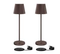Klighten 2 Pezzi LED Lampada Dimmerabile da tavolo senza fil, Ricaricabile Lampada da Scrivania Interni/Esterni in Alluminio con Base di Ricarica Contatt, Colore Ruggine, Luce calda 3000K, IP54