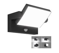 Klighten 24W LED Lampade da Esterno con Sensore di Movimento, Orientabile IP65 Applique da Parete Interno in Alluminio per Giardini Ingresso, Nero, Bianco freddo 5700K-6000K