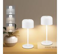 Klighten 2pcs Led Dimmerabile Lampada Da Tavolo Senza Fili, 3000K-6000K Piccola Ricaricabile Con Usb-C, Lampada Da Scrivania Per Interni/Esterni Touch, Bianco, H21cm, IP54, Luce Calda/Naturale/Fredda