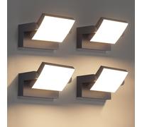 Klighten 4 Pezzi 24W Applique da Esterno Interno LED IP65, Luci da Parete Alluminio Orientabile Lampade da Parete Moderno per Ingresso Giardino, 1500 Lumen, Antracite, Bianco Caldo 3000K