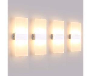 Klighten 4PCS Lampada da Parete Interno 12W Bianco caldo 3000K, Moderno Applique da Parete in Acrilico Perfetto per Camera da Letto, Soggiorno, Bagno, Corridoio, Scale, 780 Lumen
