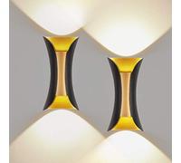 Klighten Applique da parete LED, 2Pezzi Moderna 10W Lampada da Parete Interno 3000K su e giù per Lampada da Parete per Soggiorno, Camera da Letto, Corridoio (Nero)