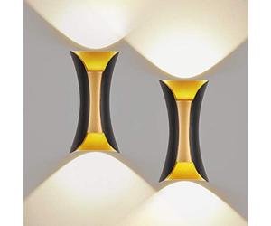 Klighten Applique da parete LED, 2Pezzi Moderna 10W Lampada da Parete Interno 3000K su e giù per Lampada da Parete per Soggiorno, Camera da Letto, Corridoio (Nero)