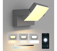 Klighten Applique LED Dimmerabile Esterno Interno 24W, Controllo APP, IP65 Luci da Parete, Lampade da Parete Regolabile Moderno in Alluminio per Ingresso Balconi Giardini, Grigio Scuro, 3000K-6000K