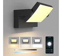 Klighten Applique LED Dimmerabile Esterno Interno 24W Controllo APP, Timer, IP65 Luci da Parete, Lampade da Parete Regolabile Moderno in Alluminio per Ingresso Balconi Giardini, Nero, 3000K-6000K