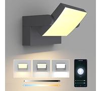 Klighten Applique LED Dimmerabile Esterno Interno 24W Controllo APP, Timer, IP65 Luci da Parete, Lampade da Parete Regolabile Alluminio Moderno per Ingresso Balconi Giardini, Anthrazit, 3000K-6000K