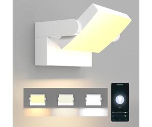 Klighten Applique LED Dimmerabile Esterno Interno 24W Controllo APP, Timer, IP65 Luci da Parete, Lampade da Parete Regolabile Moderno in Alluminio per Ingresso Balconi Giardini, Bianco, 3000K-6000K