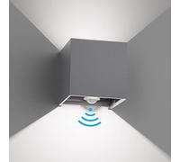 Klighten Lampada da esterno, 12W Applique da Parete con sensore di movimento per luci esterni/interni Lampada da parete con fascio regolabile IP65 Impermeabile 6000K,Grigio scuro