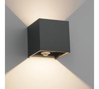 Klighten Lampada da esterno, 12W Applique da Parete con sensore di movimento per luci esterni/interni Lampada da parete con fascio regolabile IP65 Impermeabile 4000K, Nero