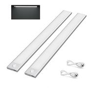 Klighten Luce Armadio 40cm 2 Pezzi, 73 LED 170 LM Luci Led Armadio a Batteria con Sensore, USB Ricaricabile Luce Notturna con Striscia Magnetica per Cucina Guardaroba, Bianco Freddo, Argento