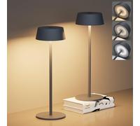 Klighten Touch Battery LED Lampada da Tavolo senza fili, 2 Pezzi Dimmerabile Alluminio IP54 Impermeabile Outdoor Lampada da Scrivania Portatile per Interni/Esterni, Antracite, 3000K/4000K/6000K