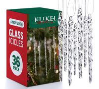 Klikel Glass Icicle Ornaments - Winter Decorations for Christmas Tree - Total 36 Hanging Ornaments - 18 4"" and 18 6""