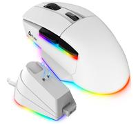 KLIM Blaze X Mouse wireless ricaricabile - NUOVO + Mouse da gaming + RGB e Docking Station + Max 12000 DPI + Batteria Duratura + Usa con cavo durante la ricarica PC, PS5, PS4, Mac + Bianca