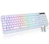 KLIM Chroma - Tastiera da gaming senza fili QWERTZ tedesco + durevole, ergonomica, impermeabile, silenziosa + tastiera RGB senza fili per PC PS4 Mac + nuova versione 2024 + bianco
