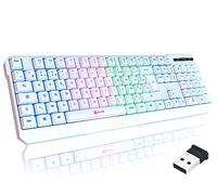 KLIM Chroma - Tastiera wireless Gamer AZERTY - Novità 2024, sottile, durevole, ergonomica, discreta, waterproof, silenziosa, tastiera gamer retroilluminata per PC Mac, tastiera PS4 PS5, colore: bianco