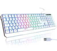 KLIM ChromaTastiera QWERTZ TEDESCO (DE) per Gaming USB - Nuova Versione 2024 - Colori da Videogioco e Retroilluminata - Tastiera da Gioco - PC PS4 PS5 Windows, Mac - Bianca