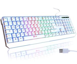 KLIM ChromaTastiera QWERTZ TEDESCO (DE) per Gaming USB - Nuova Versione 2024 - Colori da Videogioco e Retroilluminata - Tastiera da Gioco - PC PS4 PS5 Windows, Mac - Bianca