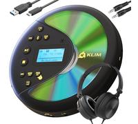 KLIM Discover con le Cuffie - Lettore CD HiFi portatile - Radio FM - Compatibile con MP3 CD Audiolibri - Lettore CD per auto - Supporta Bluetooth per Auto, scheda SD, Trasmettitore FM - Nero/Oro