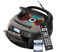 KLIM Lettore CD e cassette a nastro, Boombox Bluetooth, radio AM/FM, suono stereo, telecomando, combo CD e cassette, registrazione su nastro, unità USB, AUX, alimentazione CA/CC, nero/oro