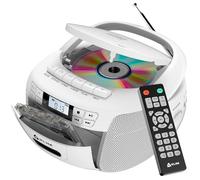 KLIM Lettore CD - Lettore Cassette Audio, AM/FM Radio Bluetooth, Stereo CD Player, Remota, Registrazione Su Nastro, USB Drive, AUX, Radio Stereo Casa Alimentazione AC/DC - Bianco