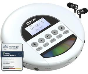 KLIM Nomad - Lettore cd portatile - Batteria a Lunga Durata - Include Auricolari - Compatibile con CD-R, CD-RW, MP3 - Lettore SD, Radio FM, Bluetooth - Ideale per Auto - Hi-Fi - Nuovo