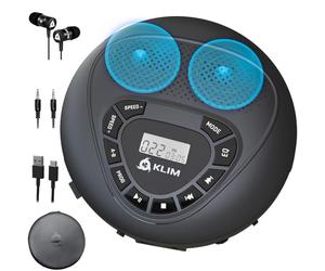 KLIM Speaker + Lettore CD Portatile Con Altoparlanti + Bluetooth + NUOVO + Batteria Ricaricabile + Lettore CD Stereo con Auricolari Inclusi + microSD + AUX + Ideale per l'auto