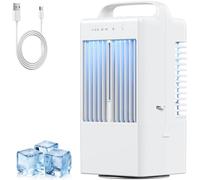 Klimaanlage Mobil, 4-in-1 Mobiles Klimagerät, 900ml Mobile Klimaanlage, Tragbarer Luftkühler mit Griff, 3 Windgeschwindigkeiten, Sprühfunktion, 2-4H Timer 7 Farben Licht für Schlafzimmer Büro