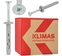 KLIMAS - Set di tasselli per montaggio rapido con viti a testa svasata, 6,0 x 40 mm, 200 pezzi, tappi per unghie in calcestruzzo aerato, tappi per unghie in plastica, tasselli per albero lungo