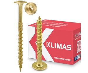 KLIMAS Viti per Legno Torx a Testa Piatta, Set di 25 Pezzi, 10 x 180 mm, Giallo