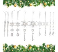 KLINNA 10 ciondoli a forma di ghiaccioli e fiocchi di neve | decorazioni natalizie per albero di Natale, gocce trasparenti di ghiaccio come decorazione invernale per un albero di Natale scintillante