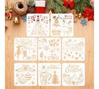 KLINNA 8 Pezzi di Stencil Natalizi per Spray di Neve su Vetro | Stencil Riutilizzabili in Plastica | Modello di Albero di Natale, Modello DIY per Artigianato per Pareti e Legno