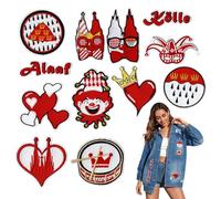 KLINNA Set di 12 Immagini Termoadesive Carnevale di Colonia, Toppe da Stirare Rosso Bianco per Vestiti, Costumi e Jeans, Patch Hippie Colonia alla moda come Accessori Abbigliamento Unici per Carnevale