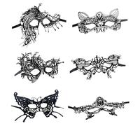 KLINNA Set di 6 Maschere Veneziane in Pizzo, Elegante Maschera Masquerade Donna Nera, Misteriosa Maschera per Occhi in Pizzo per Carnevale, Costumi di Halloween & Balli Festivi