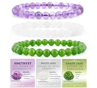 KLIYBGTHIJTP 2 braccialetti elasticizzati da 8 mm con cristalli naturali - quarzo rosa, rodocrosite Reiki, gioielli per meditazione, yoga, unisex, 4 mm, Pietra