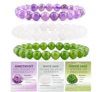 KLIYBGTHIJTP 2 braccialetti elasticizzati da 8 mm con cristalli naturali - quarzo rosa, rodocrosite Reiki, gioielli per meditazione, yoga, unisex, 8mm, Pietra