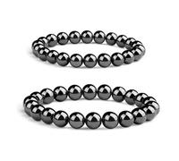 KLIYBGTHIJTP Braccialetti in ematite, 2 pezzi, 8 mm e 10 mm, pietre preziose chakra della radice con magnete per adulti, protezione dall'ansia, scudo negativo, fornito con scatola e sacchetto di