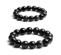 KLIYBGTHIJTP Braccialetti in ossidiana nera, confezione da 2, 8 mm e 10 mm, gioielli elasticizzati unisex, con cristalli per chakra della radice, per amici e familiari, Pietra
