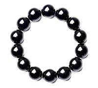 KLIYBGTHIJTP Braccialetto elastico con cristalli di tormalina nera da 12 mm, con vere pietre preziose di grado 3A, fornito con perline extra e kit di strumenti per perline, adatto a polsi da 20,3 cm