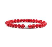 KLIYBGTHIJTP Bracciali Coppia Distanza Braccialetto Rosso Turchese Nero Opaco Pietra Naturale Uomini Bangle 6mm Corda Elastica Perline Braccialetti per Donne Gioielli, Pietra