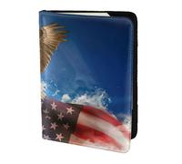 KLJnmbb American USA Flag Eagle Art Print 14 cm passaporto viaggio documento portafoglio sicuro compatto elegante per uomini e donne
