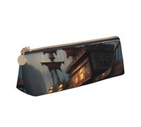 KLJnmbb Astuccio con stampa di navi pirati fantasy, elegante, grande capacità, triangolare, con cerniera, per strumenti di scrittura