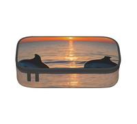 KLJnmbb Astuccio da viaggio con stampa di delfini al tramonto, 21 x 5 x 9 cm, borsa funzionale per forniture per ufficio