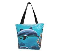 KLJnmbb Bella borsa a tracolla funzionale con stampa di delfini subacquei e corallo, da viaggio, spiaggia, borsa alla moda per uso quotidiano, vacanze, lavoro, estate